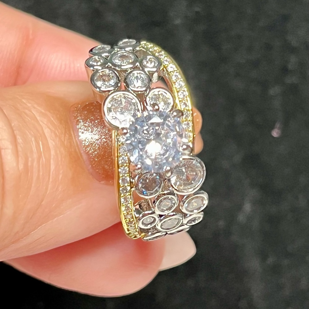 Two color ring band style bezel set-bold and chunky and really unique